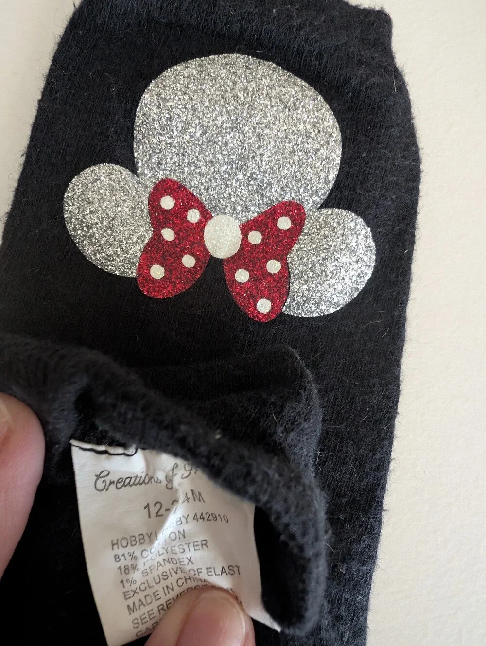 Disney Black Leg Warmers with Silver Minnie Head and Red Bow